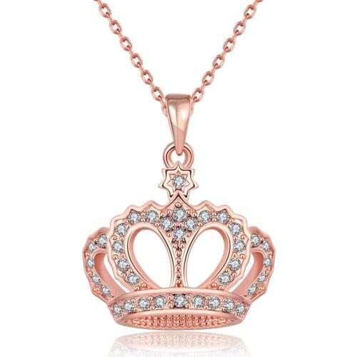 ZEMIOR Geometric Girl Noble Queen Crown Pendant Necklaces For Women Rose Gold Anniversary Necklace Fashion Jewelry Recommend