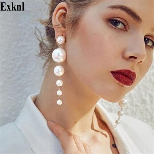 Exknl Statement Multiple Pearls Ethnic Tassel Long Dangle Earrings Jewelry Vintage Big Drop Wedding Earrings for Women 2018