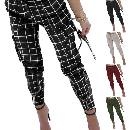 Women Spring and Autumn Casual Trousers Overalls And Trousers Solid Color/Check Print Pattern High Waist Belt Pocket Overalls