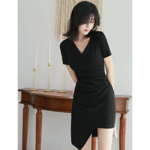 Women Short Sleeve V Neck Elegant Bodycon Dress Summer Classy Sheath Asymmetrical Dress Women Sexy Club Party Dresses Vestidos