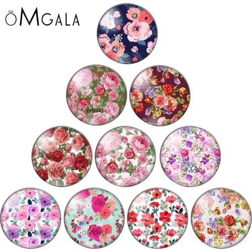 Red Rose Flowers Ink Paintings 10pcs 10/12mm/14mm/16mm/18mm/20mm/25mm Round photo glass cabochon demo flat back Making findings