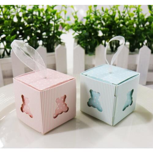 10pcs/lot Hollow Bear Candy Boxes DIY Baby Shower Birthday Party 5*5*5cm Pink/Blue Cute Wedding Decoration Candy Gift Box