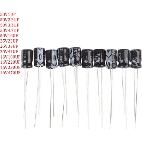120pcs/Bag 12 Values 1uF-470uF Assorted Electrolytic Capacitors Assortment Kit