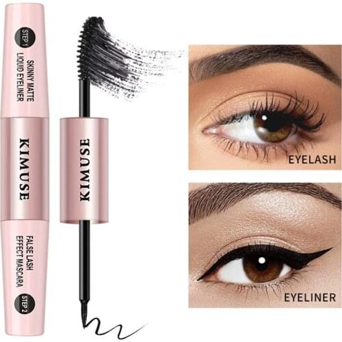 2 IN 1 Double Head Eye Mascara Eyeliner Pen Thick Curls Long Eyelashes Sweat-proof Instantly Volumizes Lifts Lengthens Lashes