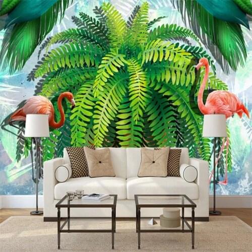 Custom Photo Rainforest Green Plant Leaves Tree Flamingo 3D Murals Wallpaper Living Room Bedroom Sofa Background Wall Covering