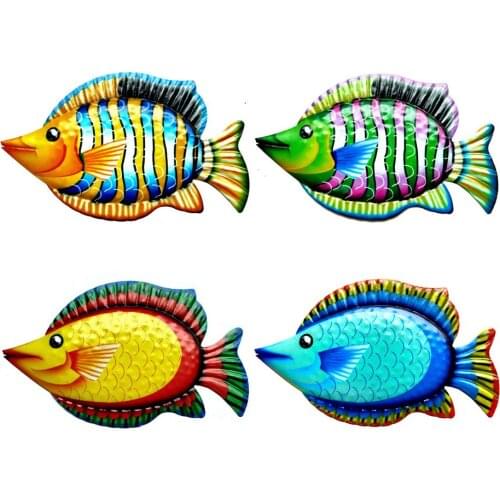 4pcs Metal Fish Wall Art for Home Garden Decoration Outdoor Animales Jardin Fish Statues Sculptures Wall Hanging Decor DROPSHIP