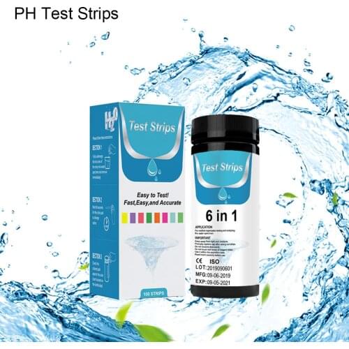50PCS 6 In 1 Water Quality Test Strips Drinking Water Swimming Pool Water Test Papers Fish Tank PH Level Total Alkalinity Testin