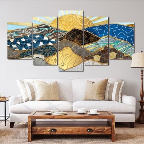 Nordic Abstract Landscape Art Poster Sun Mountain Peak Canvas Painting Hd Print Wall Art Photo Living Room Home Decor 5 Pieces