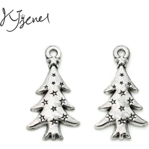 Antique Silver Plated Christmas Tree Charms Pendants for Jewelry Making Bracelet Diy Accessories Handmade Crafts 26x14mm