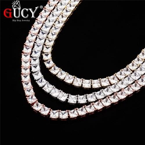 GUCY Bling Cubic Zircon 1 Row Tennis Chain Necklace Hip Hop Jewelry Copper Material Women Necklace Link 6mm