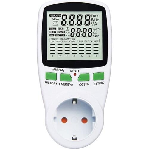 LCD Digital Energy Meter Wattmeter Wattage Electricity Kwh Power Meter Power Analyzer With Measuring Socket EU Plug Tester