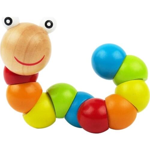 Baby Wooden Toy Colorful Wooden Worm Caterpillar Toy Worm Twist Puppet Kids Cognition Funny Educational Toys Gift