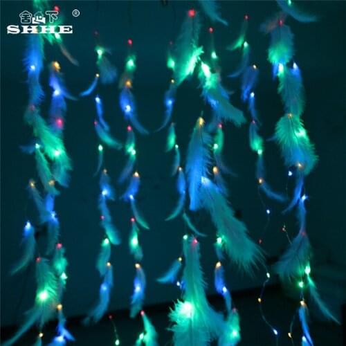 DIY 300 LED Cooper Wire Window Curtain Light String with DIY Feather Wedding Party Home Garden Outdoor Indoor Wall Decorations