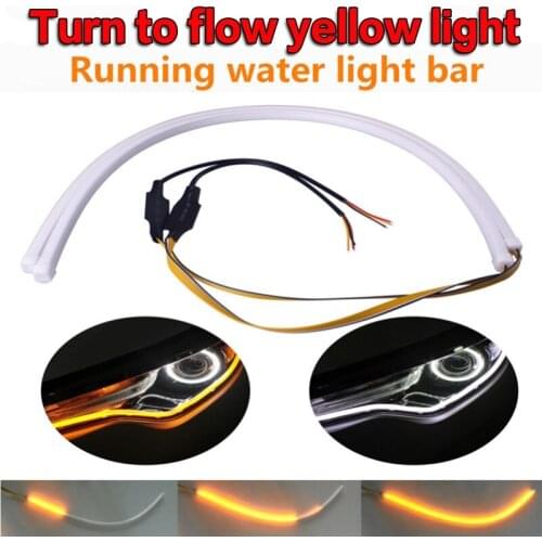 DRL Turn Signal Light Dual Colors LED Silicone Light Bar Car Daytime Running Lights LED Headlight Fog Light Strip 45cm 60cm