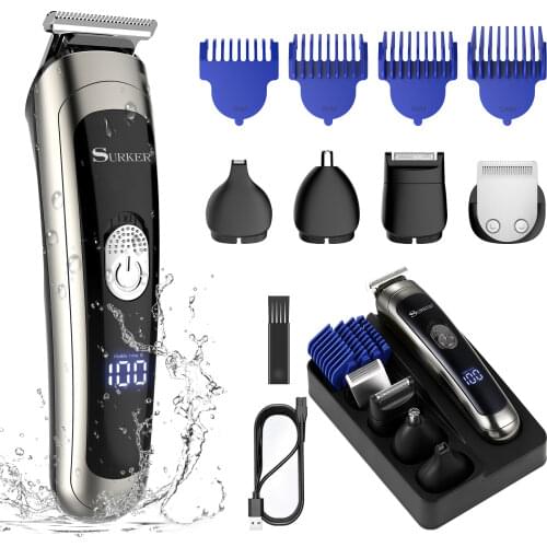 Electric Beard Trimmer Hair Clipper for Men, Shaver & Nose Hair Trimmer Hair Cutting Kit 5 in 1 IPX6 Waterproof