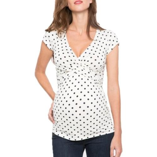 European And American-Style Wish Foreign Trade Chest Cross V-neck Maternity Clothes Polkadot Printed Short Sleev