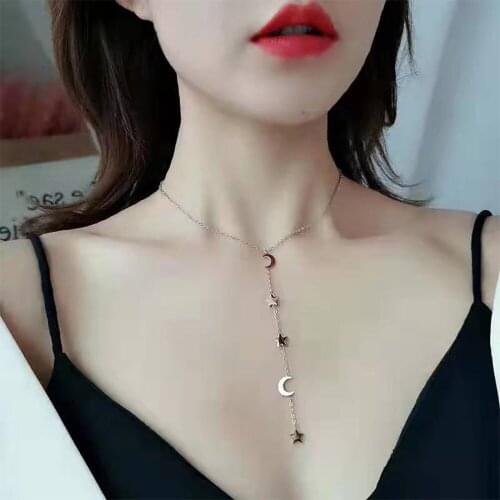 FINE4U N606 Women Simple Star Moon Choker Necklace Dainty Chain Short Boho Beach Delicate Handmade Jewelry Gift