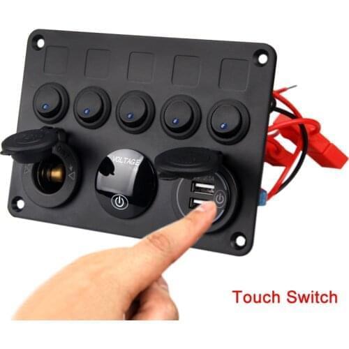 12V 5 Gang Toggle Rocker Switch Panel Cigarette Lighter Socket for Car Boat Marine RV Truck Camper