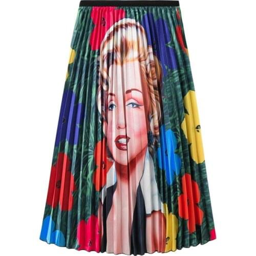 HOT SELLING MiyakeThe new Monroe head print temperament long skirt trendy big swing skirt IN STOCK