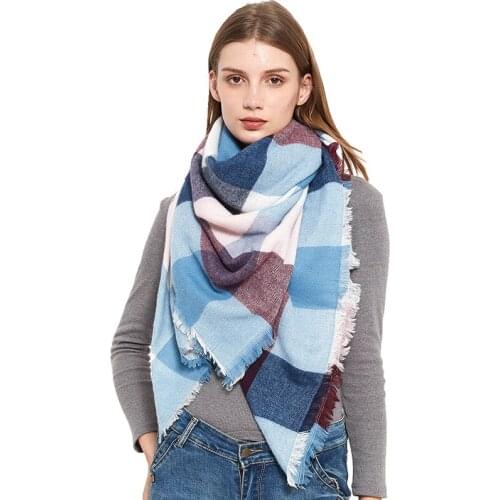 Hot Sale European and American Autumn and Winter Scarf High Density Plaid Square Shawl Keep Warm Female