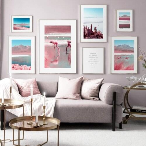 Flamingo Mountain Lake Water Cactus Quote Wall Art Canvas Painting Nordic Posters And Prints Wall Pictures For Living Room Decor