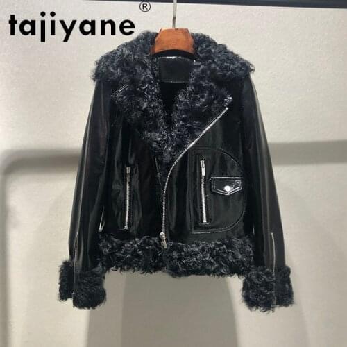 Genuine Jacket Leather Women Real Sheepskin Jackets Woman 100% Wool Coats Patent Leather Cloth Mujer Chaqueta TN1661