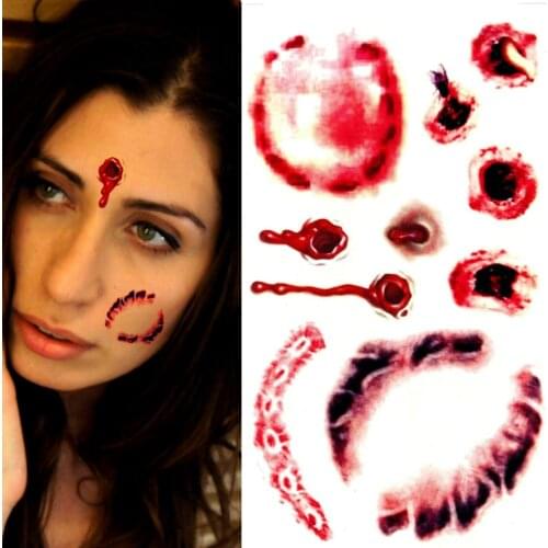 Small temporary tattoo stickers Halloween fright realistic scar waterproof body art tattoos Bloody thriller wound tattoos Party