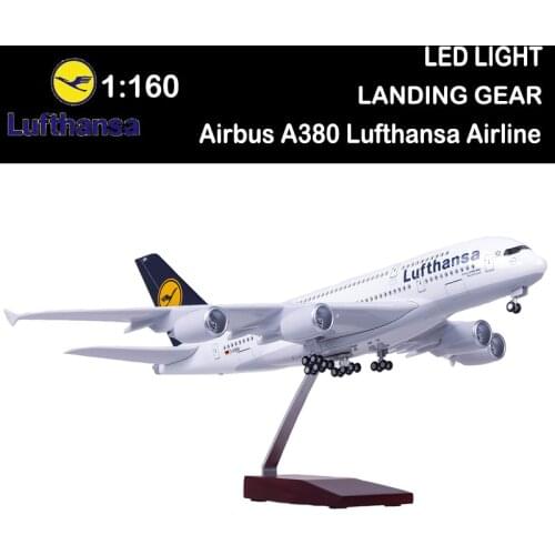 1/160 50CM Airplane Airbus 380 A380 Lufthansa Airline Model Light Wheel Diecast Plane Collection Airliner Gift Kids Toys Show