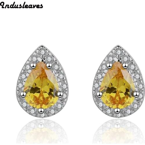 Indusleaves Fashion Jewelry Adorable Drop Yellow Cubic Zirconia for Women Girl Gift Stud Earrings