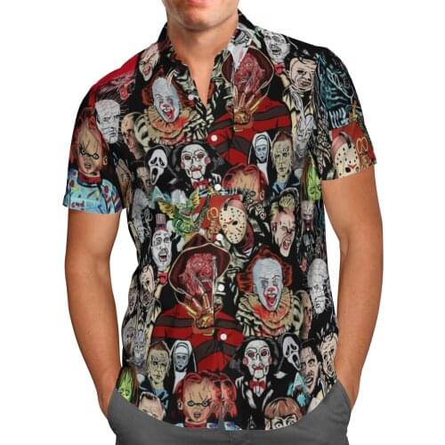 2021 New 3D Printing Halloween Horror Hawaiian Shirt Men Summer Short Sleeved Shirts Mens Shirts Oversize Camisa Social 5XL S20