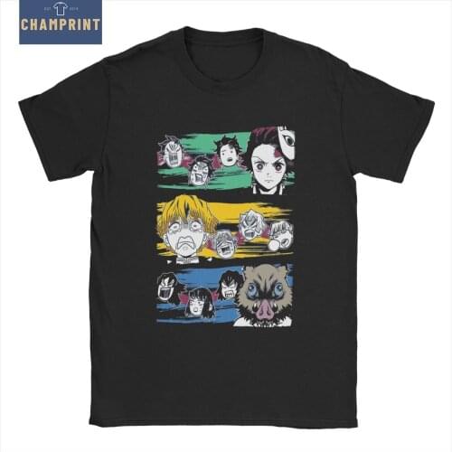 Tanjiro Zenitsu Inosuke Demon Slayer Mens T Shirts Anime Manga Tee Shirt Short Sleeve T-Shirts Pure Cotton Gift Idea Tops