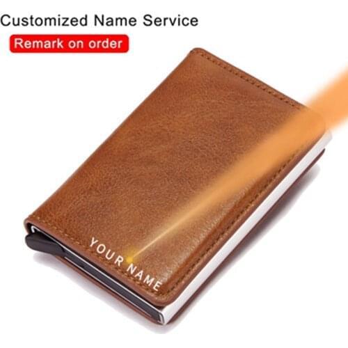 Rfid Blocking Protection Men id Credit Card Holder Wallet Leather Metal Aluminum Business Bank Card Case Credit Card Cardholder