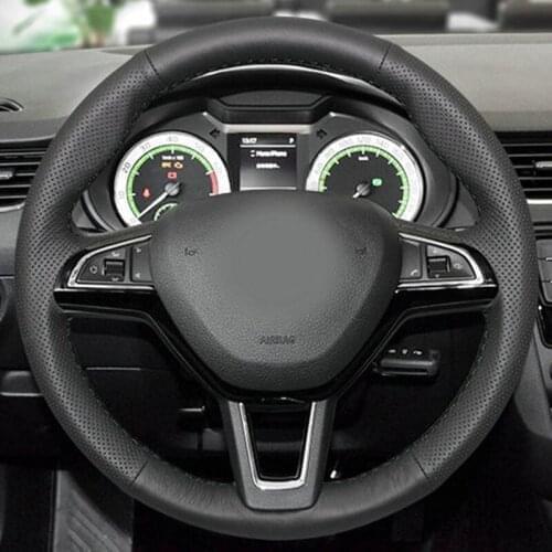 Soft Steering Wheel Cover Black Genuine Leather Car Steering Wheel Covers For Skoda Karoq Kodiaq scout Yeti 2017 2018
