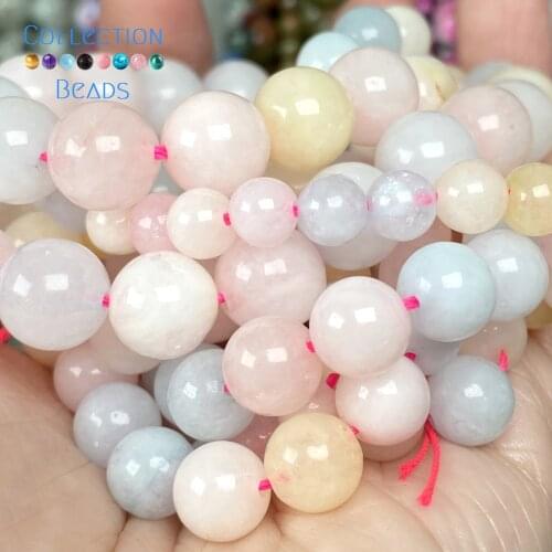 Natural Stone Morganite Chalcedony Round Spacer Loose Bead For Jewelry Making 6-10 MM DIY Bracelets Accessories Wholesale