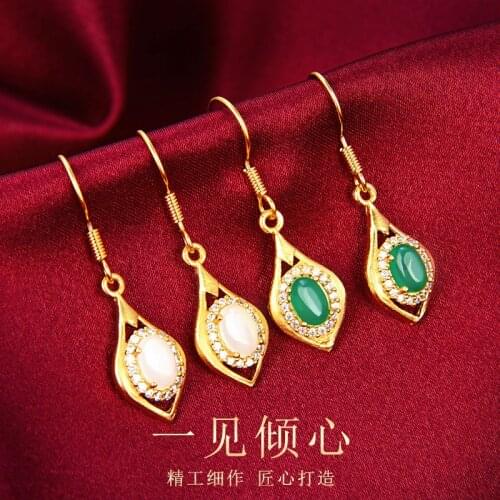 Natural Green Hetian Jade Earring 925 Silver Fashion Jewelry Chalcedony Amulet Gifts for Women
