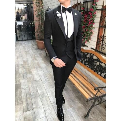 2020 New Casual Mens Suits 3 Piece Notch Lapel Prom Tuxedos Groomsmen For Wedding (Blazer+Vest+Pants)