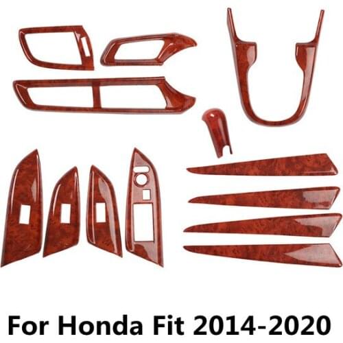 1 Set Wood Grain Car Interior Styling Outlets Gear Shift Knob Cover Window Control Moulding Trim for Honda Fit 2014-2020