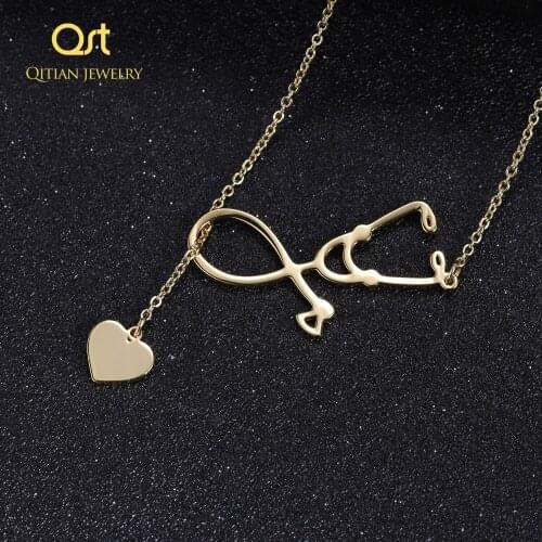 Custom Necklace Stainless Steel Gold Chain Engraved Stethoscope Necklace Personalized Name Necklaces For Women Men Jewelry