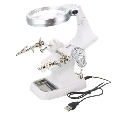 Third Hand Soldering Iron Stand With 3X 4.5X Welding Magnifying Glass Clip LED Magnifier Soldering Repair Tool