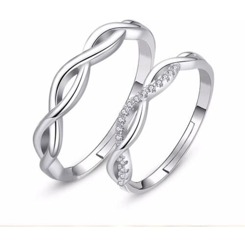925 Sterling Silver Infinity Love Promise Zircon Adjustable Couples Rings Classic Engagement Wedding Rings S-R164