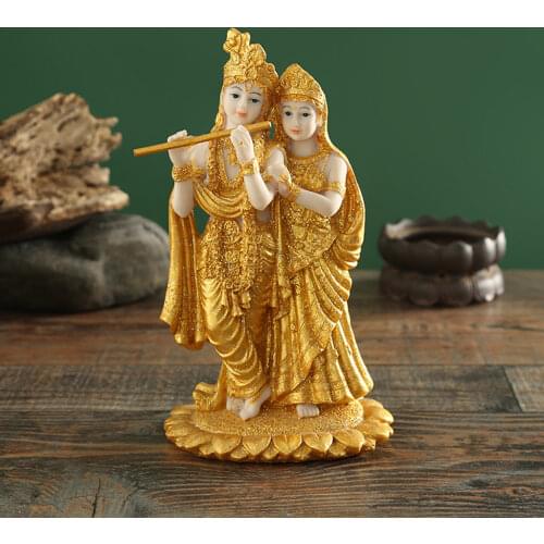 Gold Indian Buddha Ornament Goddess Statue Figurine Standing Fluting