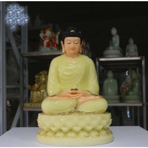 32CM Large - high-grade Home Hall Buddhism efficacious Talisman Mascot Buddhist Sakyamuni Buddha jade gilding Sculpture statue