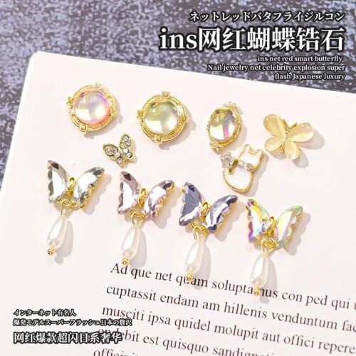 100 Pieces 3D Crystal Flat-Back Rhinestones Nail Art Butterfly/Drop Crafts Gemstones with Nail Art Gem Stones(Shiny 17 Styles)