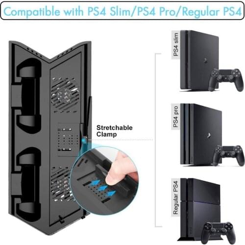 PS4 Slim/Pro Universal Vertical Stand with Dual Controller Charger Station Cooling Fan 14 Games Storage for Play Station 4 PS4