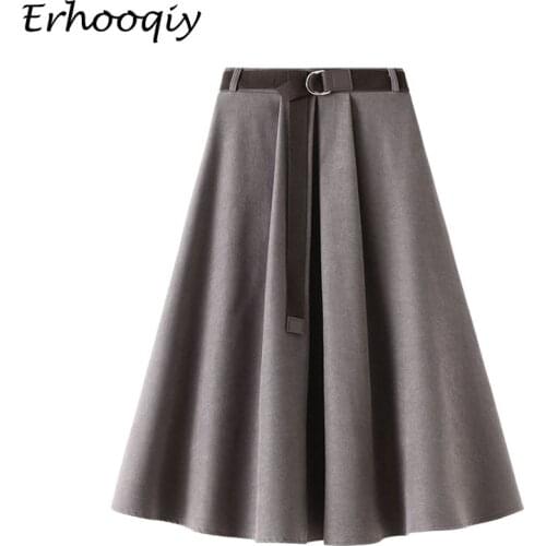 Vintage Elegant Fashion High Waist Skirt Autumn Winter Women Thick Knee-Length A-Line Skirts Lady Solid All-Match Skirt Clothes