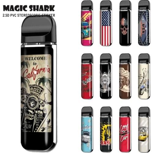 Magic Shark 2.5D Bumpy PVC Motorcycle USA Flag Car Skull Vape Pod Sticker Case Film Cover Skin for Smok Novo 2