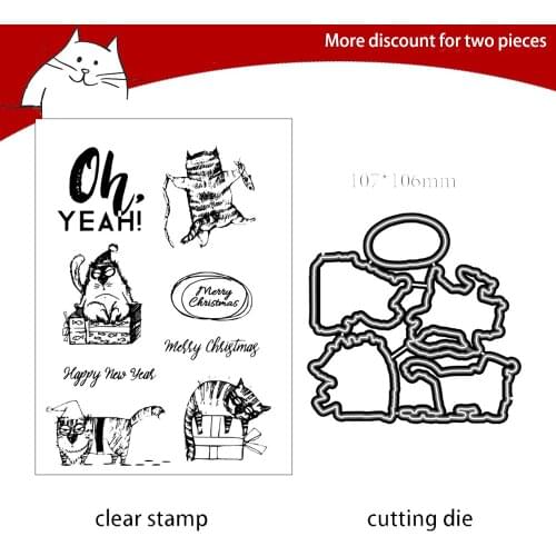 Happy Cat Cutting Dies Clear Stamps For Scrapbooking Card Making Photo Album Silicone Stamp DIY Decorative Crafts