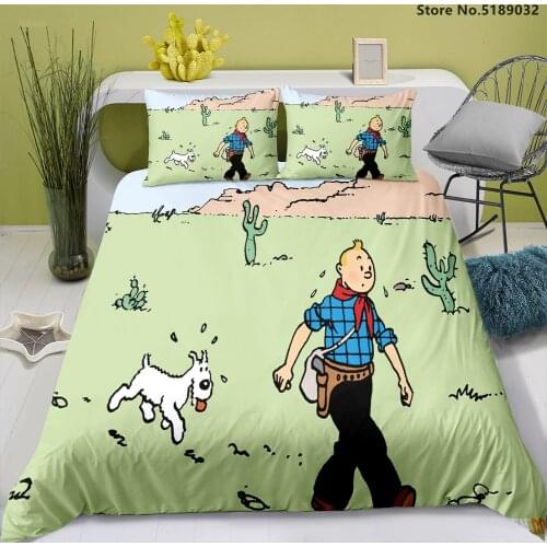 Funny Bedding Sets The Adventures of Tintin Bed Quilt Cover Single Queen King Size Kids Girls Duvet Cover Cartoon Bedding Set