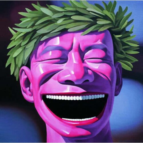 Green Yueminjun Lucky Happy Man Handpainted Oil Painting On Canvas Painting Wall Art Wall Pictures For Living Room Home Decor
