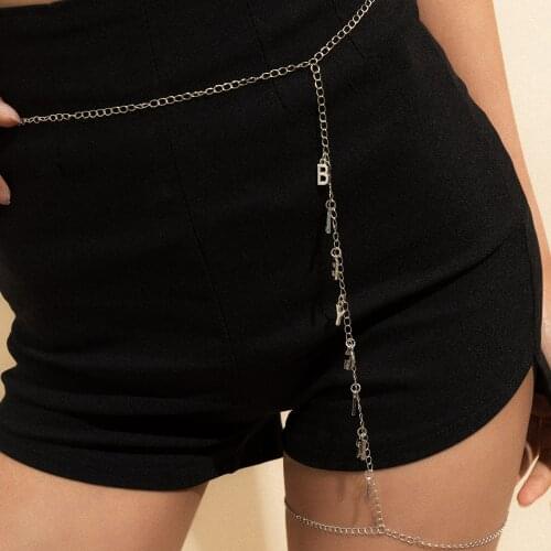 INS Custom Metal Sexy Bikini Letters Belly Waist Chain Leg Chain Body Jewelry for Women Metal Tassel Body Leg Thigh Chain Belt